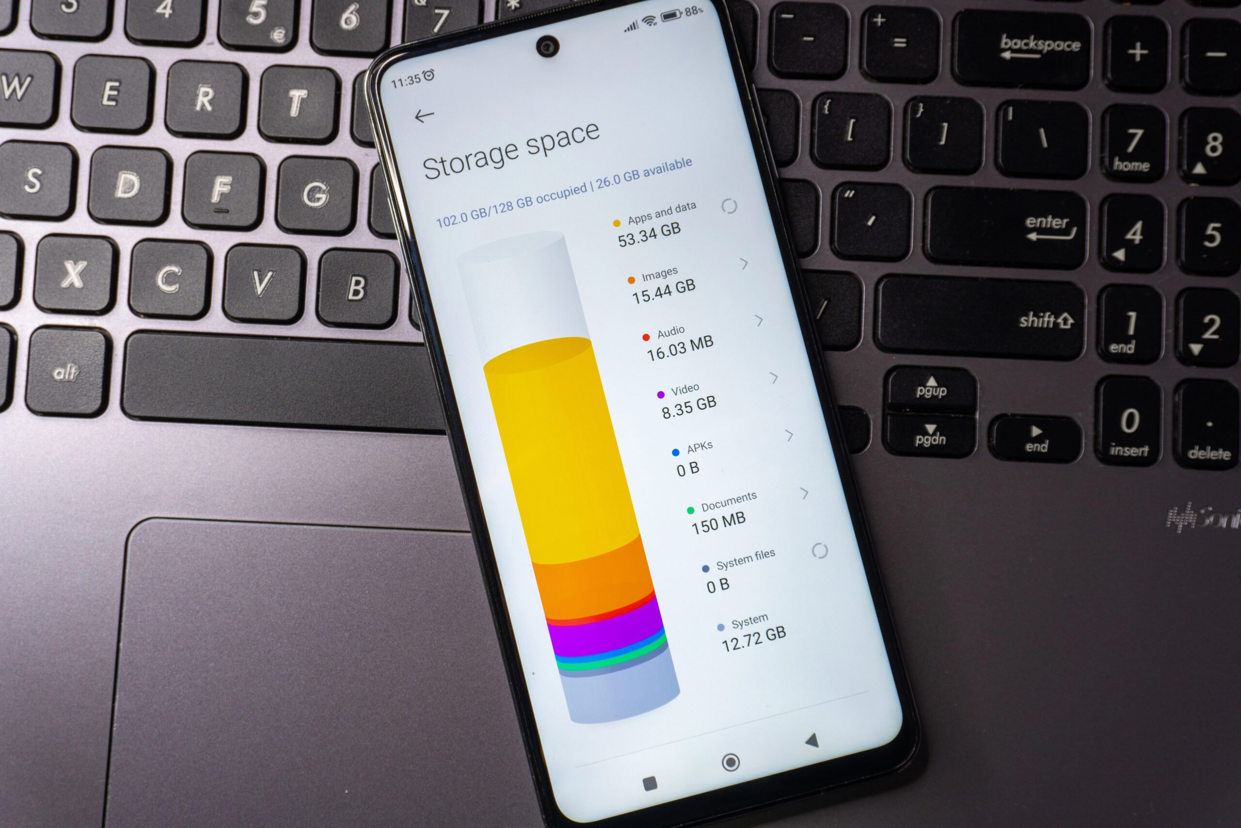 Image of a smartphone showing available storage space.