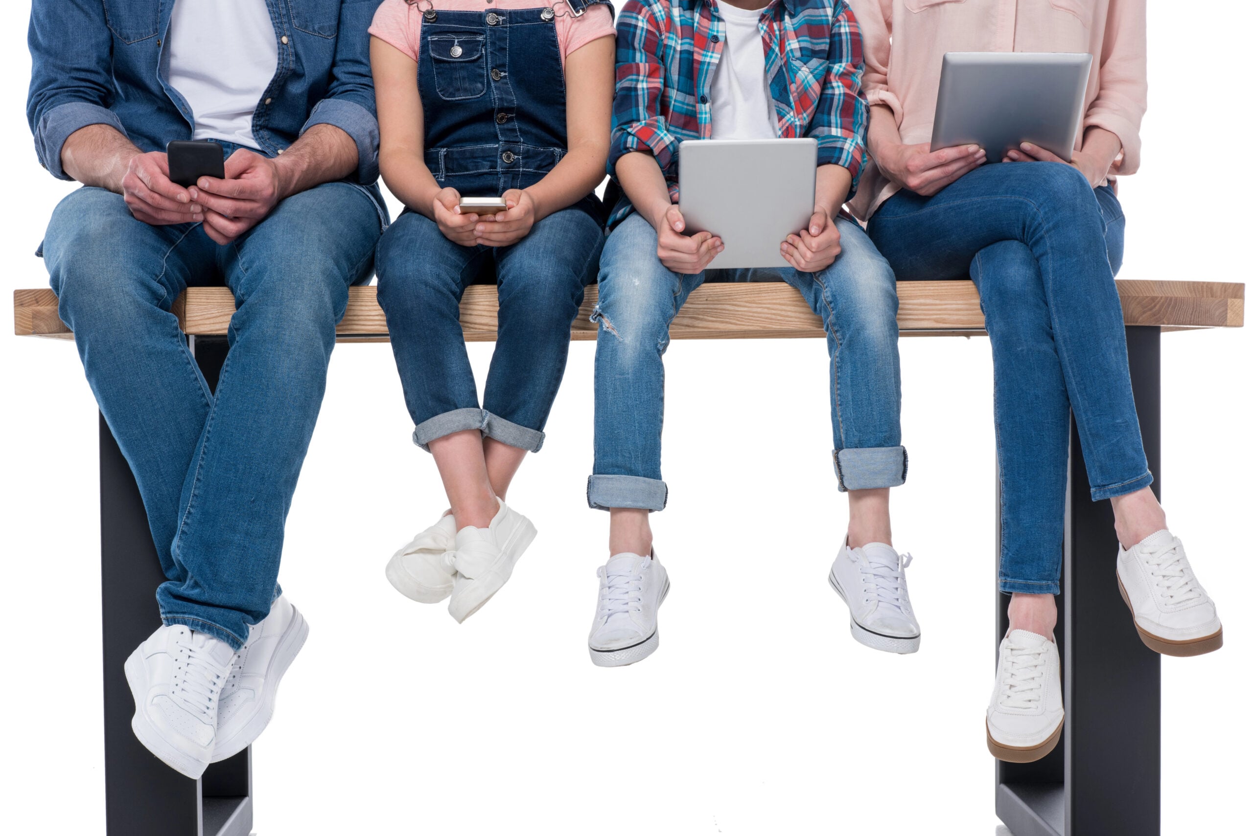 family using different digital devices
