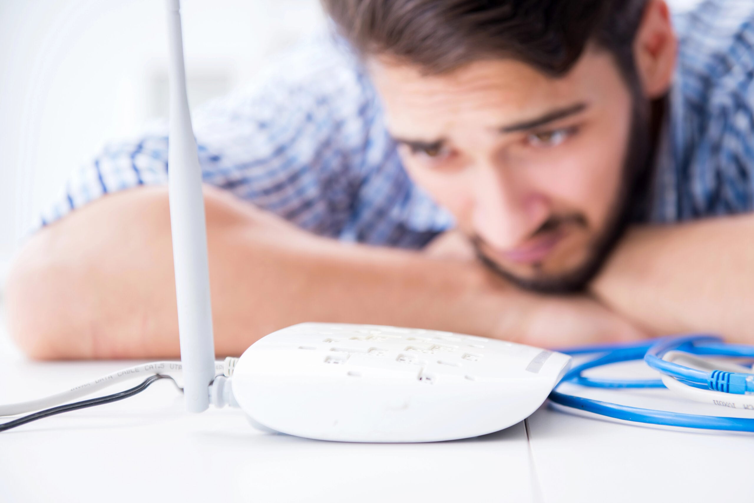 Frustrated young man due to weak internet reception