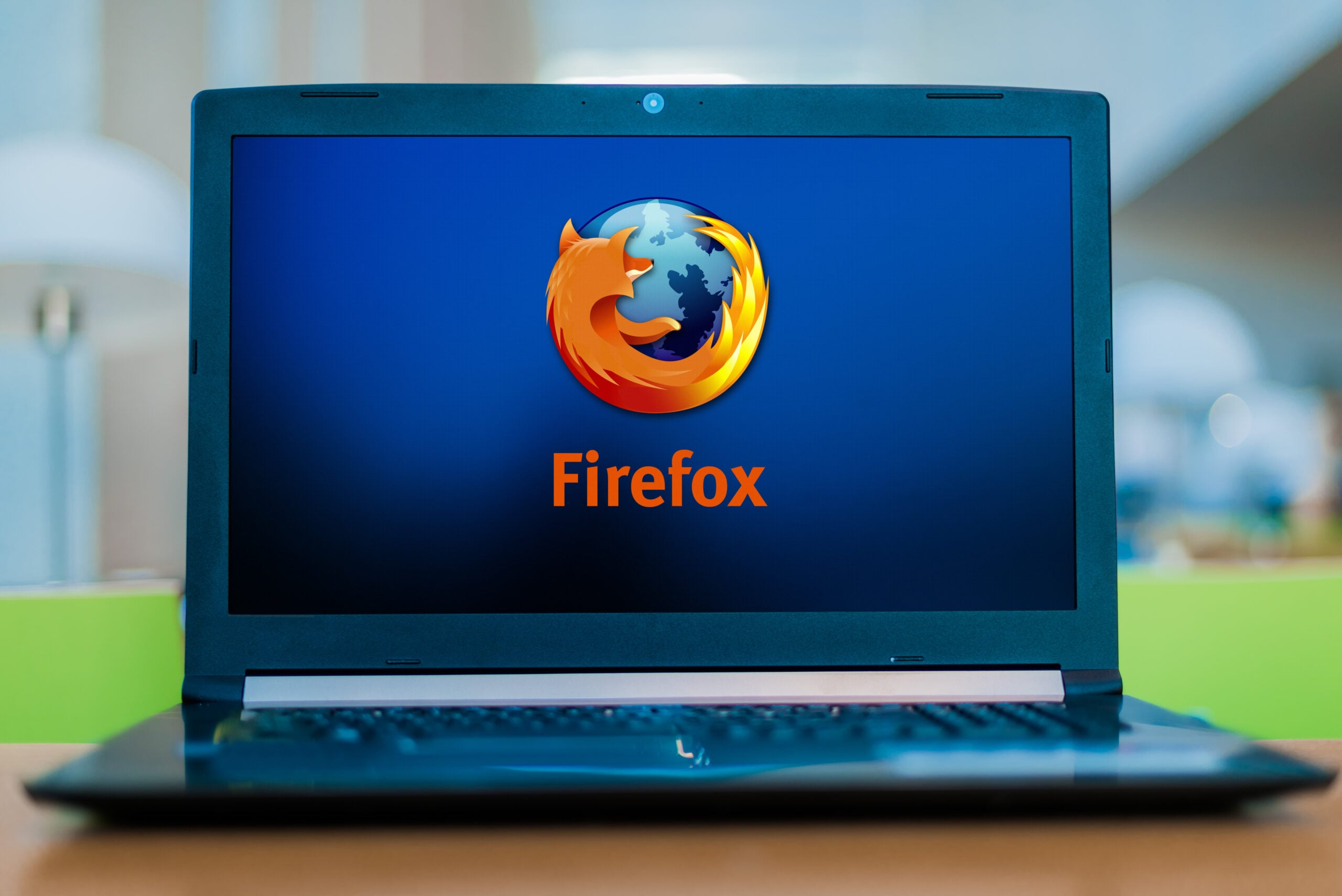 Laptop computer displaying logo of Firefox
