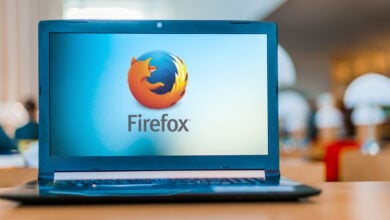 Laptop computer displaying logo of Firefox
