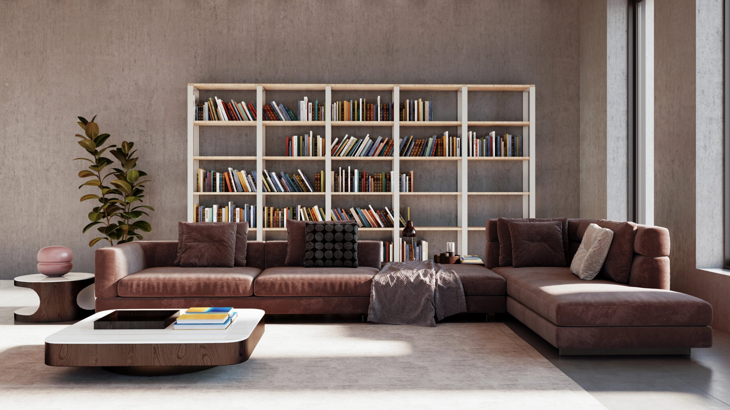 Large luxury modern bright interiors Living room mockup illustration 3D rendering image