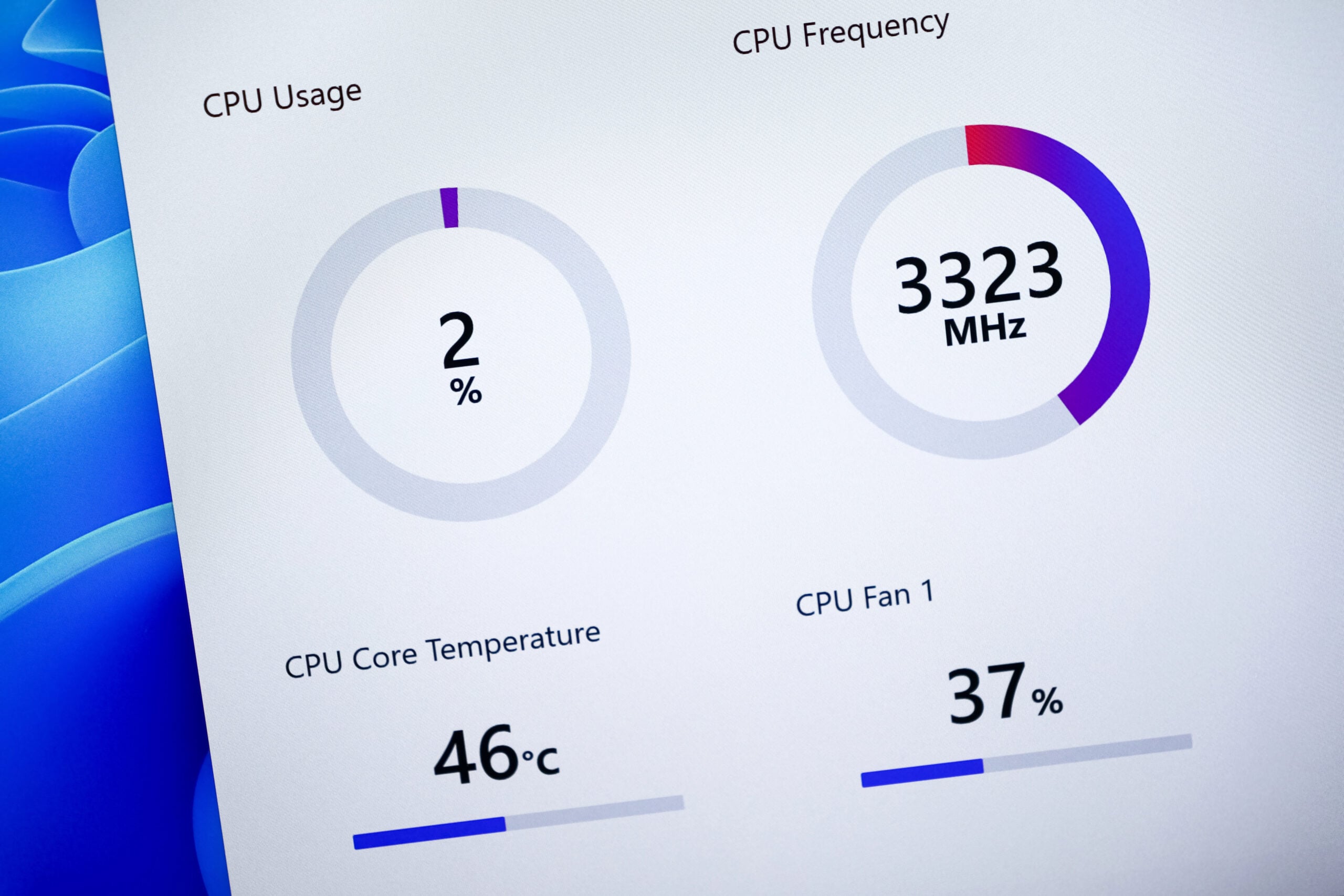 Poznan, Poland - June 6, 2025: Visualizing computer hardware health, this Windows 11 interface displays detailed system performance metrics such as CPU usage and fan speed