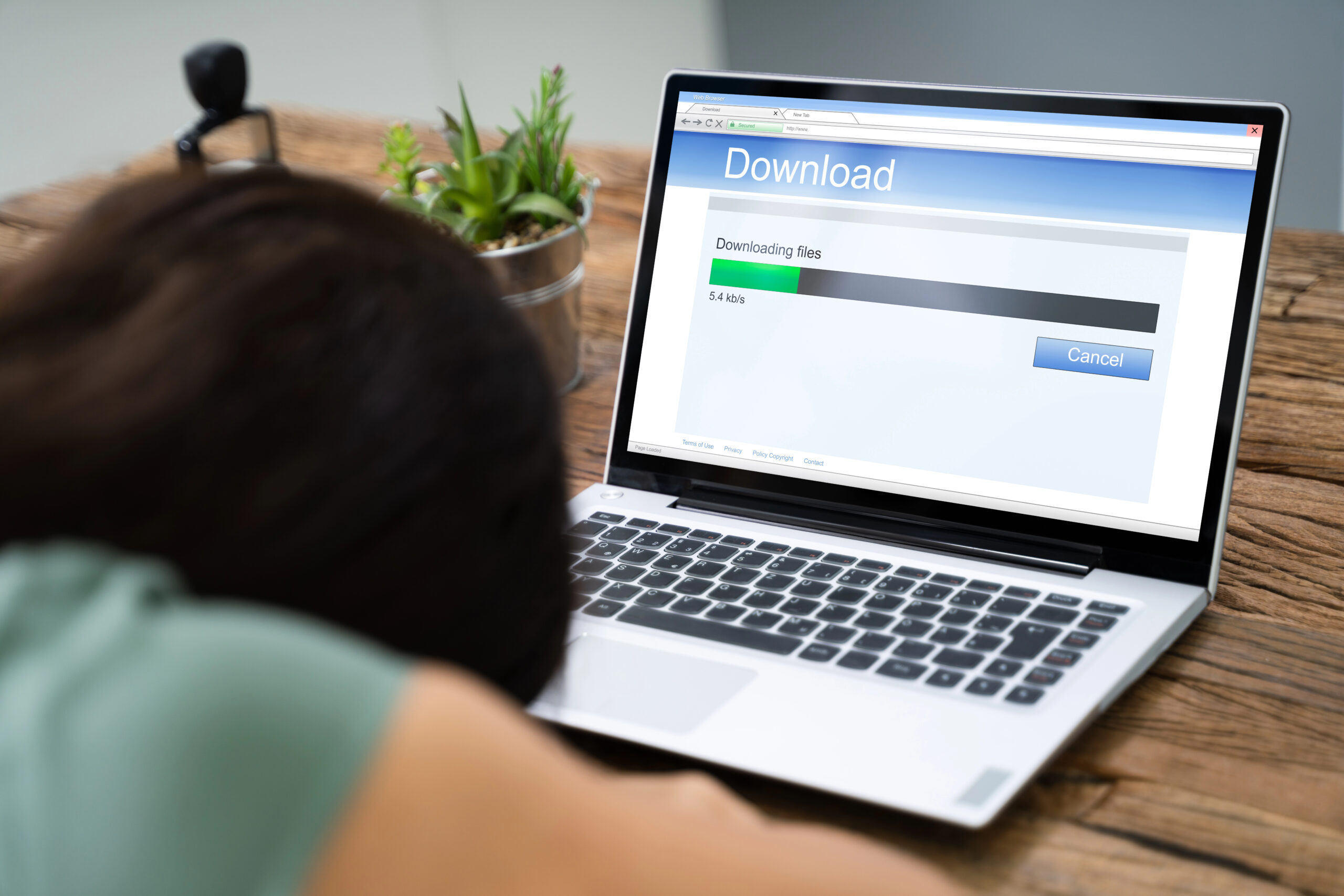 Woman Fell Asleep White Waiting For Slow Download On Laptop