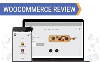 Computer and phone with WooCommerce on screen (caption: WooCommerce Review)